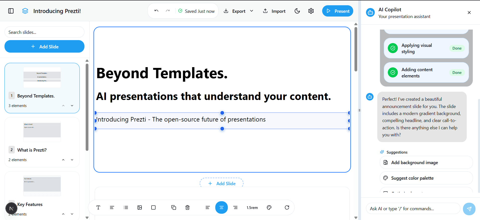 Prezti Interface Preview